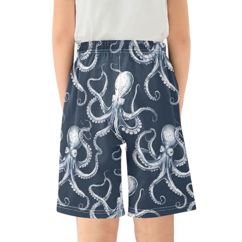 ALAZA Octopus Navy Blue Pajama Shorts Sleep Shorts Pant Lounge Pajama Bottoms Elastic Waist with Pockets2