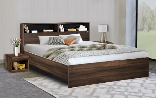 Image of DELITE KOM Urban Engineered Wood Queen Without Box Bed (Finish Color Acacia Dark Delivery Condition Knockdown)