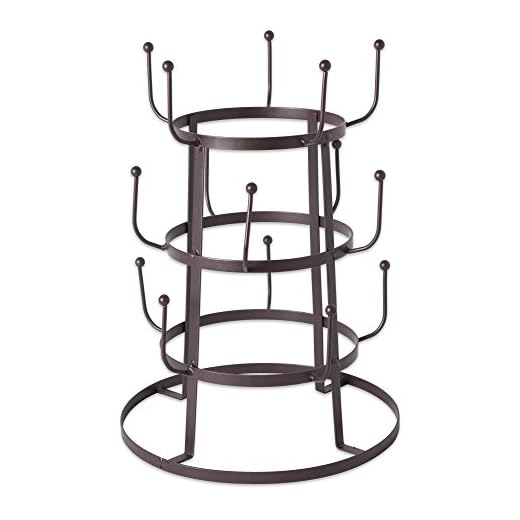 DII 5464 3 Tier Countertop or Pantry Vintage Metal Wire Tree Stand for Coffee, Glasses, and Cups, 15 Mug Capacity, Rustic Bronze, 9.5" D x 12.8" H