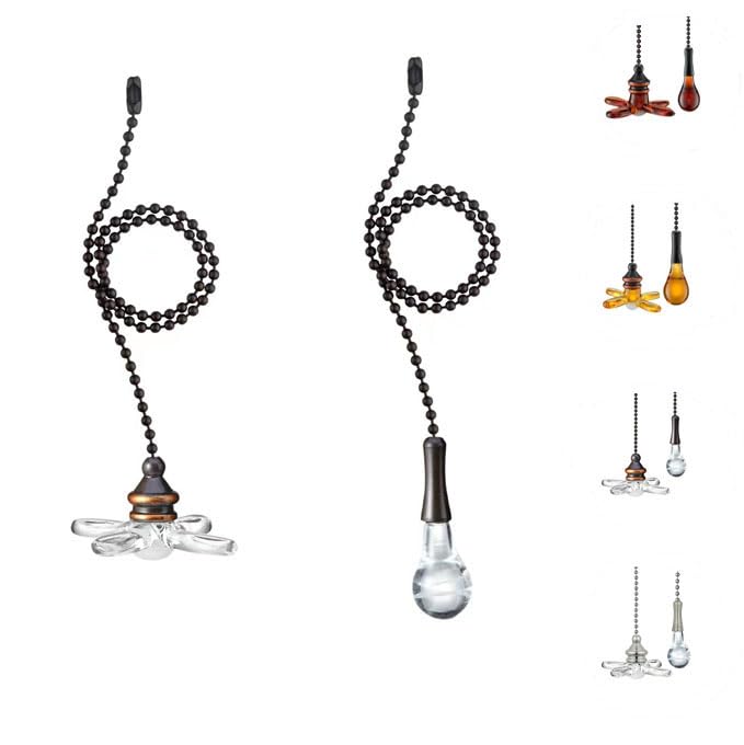 Image of Ceiling Fan Pull Chain, Pack of 2 Ceiling Fan Cords with 6 Inches Fan Pulls Set with Connector(ORB, Light Bulb and Fan)