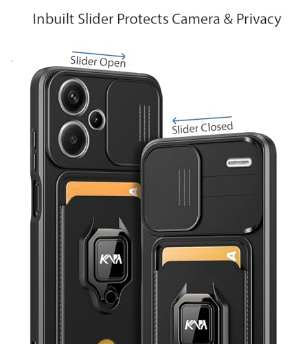 Image of Kapa Bisen Back Cover for Redmi Note 13 Pro Plus (5G) | Inbuilt Camera Slider Ring Stand and Card Pocket Shockproof Slim Bumper Back Case (Black)