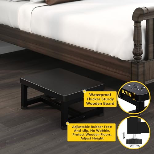 image for STAFOPO Step Stools for Adults Kids, Sturdy Wooden Stepping Stools wit