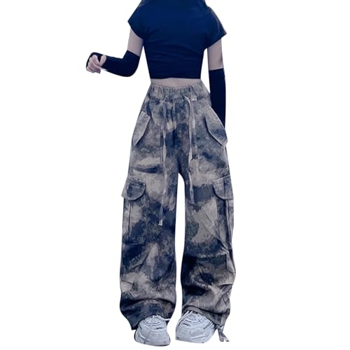 Pantalon Cargo Enfant Fille 4-13 Ans Militaire Pantalon Cargo Baggy Fille Jambe Large Taille Elastique Chic Confortable Pas Cher Sport Casual Vacances Jogging Streetwear (Camouflage, 12-13 Years)