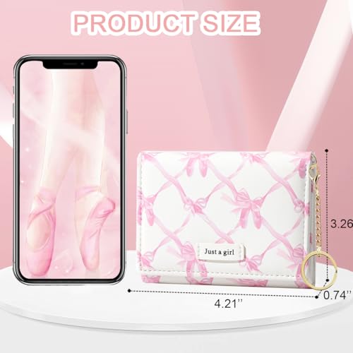 Image of Sunwel Fashion Cute Coquette Bow Wallet with Key-chain for Women Girls | Bow Print Wallet Card Holder ID Window