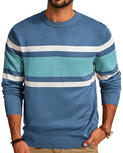 PJ Paul Jones Mens Striped Pullover Sweater Crewneck Contrast Fine Knitted Sweaters