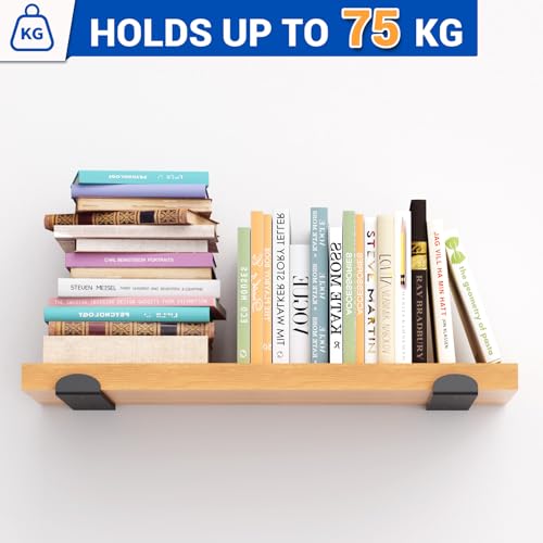 Image of WELDUN 4 Pack Metal Scaffold Board Shelf Brackets 25 cm, Heavy Duty Wall Mounted Angle Shelving Brackets with Lips, for Industrial, Rustic, Modern Decor, Black