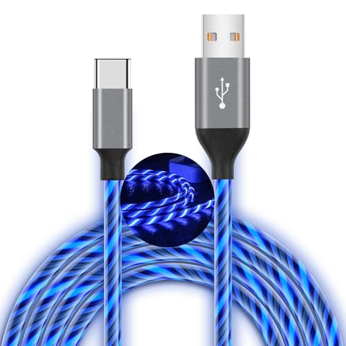 Oliomp USB C Cable, 6ft Light up Type C Charger Fast Charging Led USB Type C Cord Compatible with iPhone 15,Samsung Galaxy S10 S9 S8 Plus, Note 10 9 8, LG V50 V40 G8 G7 (Blue)