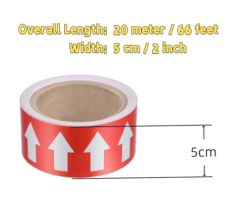 Image of Pipe Flow Arrow Tape Pipeline Arrow Stickers 2 Inch x 66 Ft (5cm x 20M) Pipe Identification Marking Arrow Labels with Reflective Strips for Pipe Flow Markers, Red /White
