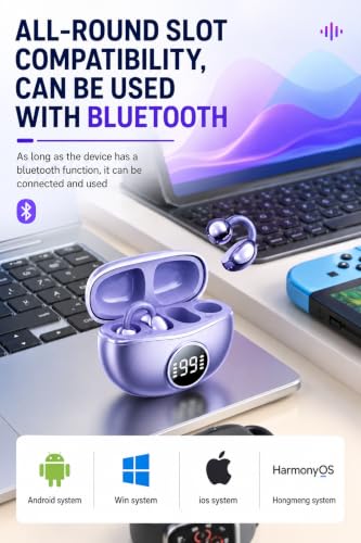 Image of S88 Open Ear Clip-On Earbuds with Battery Indicator Display OWS Wireless Earphones | Situational Awareness | 40 Hrs Playback | Bluetooth V5.4 | ENC Mic for Calls | 40Ms Low Latency Gam (Purple)