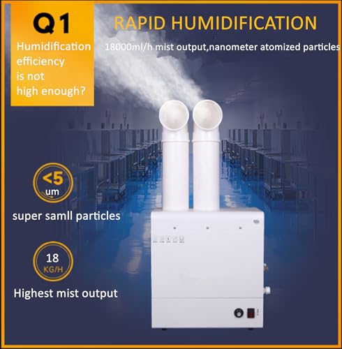 YMJOINMX Industrial Humidifier Commercial Humidifier Cool Mist Humidifier Stainless Steel Shell Large Plant Humidifier Automatic Water Filling 10-99% Humidity Adjustable 110V (18000ml/h)