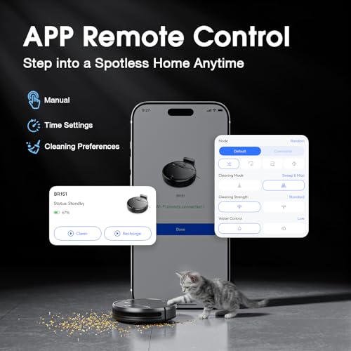 Image of Robot Vacuum and Mop Combo, 2 in 1 Robotic Vacuum Cleaner for Pet Hair, Low Profile Automatic Vacuum Cleaner for Hard Floor and Carpet with App /Voice /Remote Control, Anti-Fall /Anti-Bump, Auto Recharge