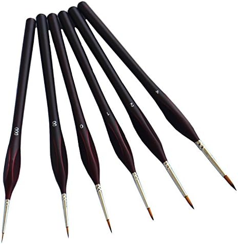 Karenwest 6 Pieces Detail Paint Brush Set Miniature Artist Painting Brushes Painting Supplies for Watercolor Acrylic Oil Painting