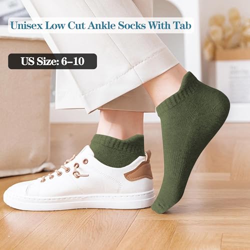 Ankle Socks for Women and Men, Athletic Socks Running Low Cut Sports No Show Socks Anti-Blister Unisex 6 Pairs -Green/Khaki2