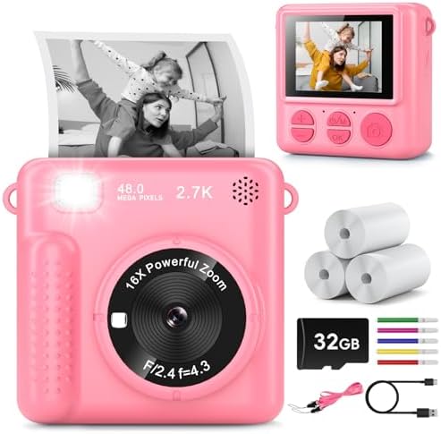 Kids Camera Instant Print, Christmas Birthday Gifts for Girls Boys Age 3-12,HD Selfie Kids Digital Camera, Portable Travel Toy for 3 4 5 6 7 8 9 10 Year Old Girls (Pink) Kids Camera Instant Print, Christmas Birthday Gifts for Girls Boys Age 3-12,HD Selfie Kids Digital Camera, Portable Travel Toy for 3 4 5 6 7 8 9 10 Year Old Girls (Pink)