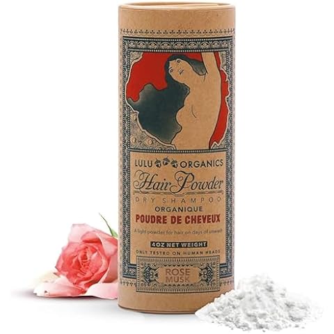 Non Aerosol Dry Shampoo Powder for Dark Hair and Blonde - All Natural & Organic Hair Care, Paraben Free, Talc Free, No White Cast, Synthetic Fragrance Free - Rose Musk, 4 oz Cover