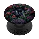 Black Adorable Cat hiding in Purple Flower field PopSockets Adhesive PopGrip