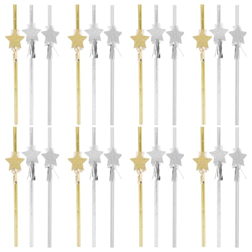 40 pitillos de papel con diseño de estrellas doradas y plateadas miniatura 1