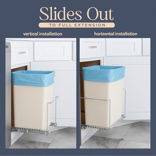 Pull-Out Trash Can for Cabinet - 9 Gal / 36 qt - Heavy-Duty Chrome, Smooth Slide with Trash Bag Storage - Requires at Least 11\" Cabinet Opening (Trash Bin Not Included)