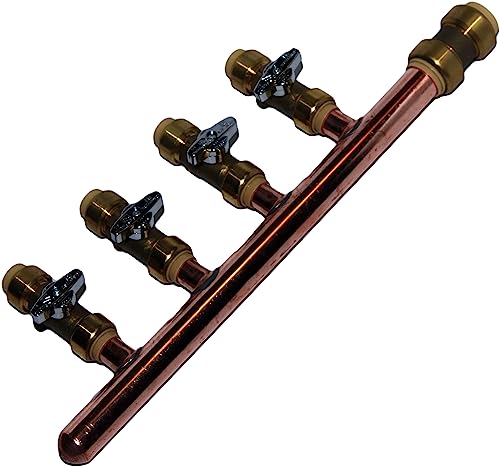 Push Fit PEX Manifold 3/4 Male 1/2 Ball Valve with PUSH FIT end with closed end (4 branched)