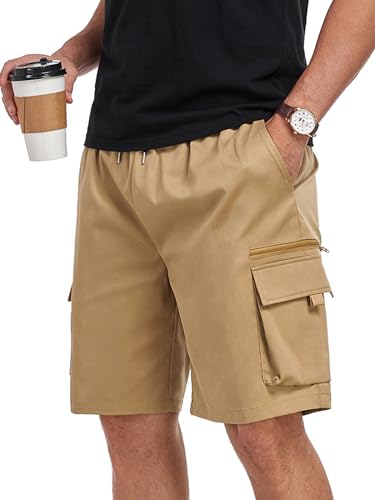 ZAFUL Flat Pocket Casual Shorts for Men Cargo Shorts Fashion Summer Short Drawstring Outdoor Twill Shorts 1-Khaki M
