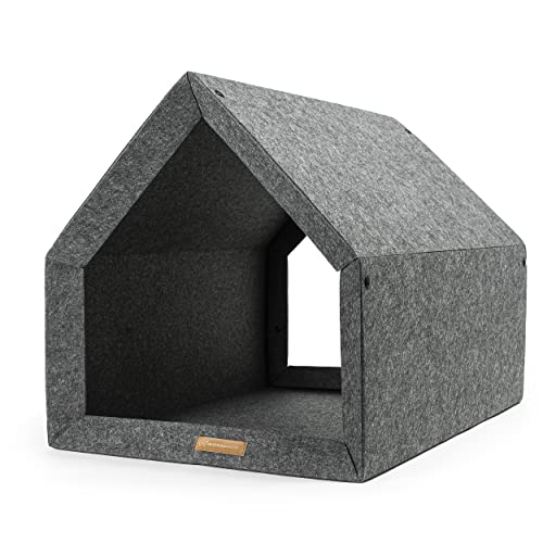 Rexproduct - PetHome Hundehütte mit Liegefläche und Dach I Biss- und Kratzfest I Gute Schalldämmung I Umweltfreundlich & Einfach zu Montieren I Größe S (60x42x43 cm) - Dunkelgrau und Rot