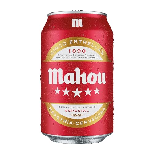 Mahou 5 Estrellas, Cerveza Lata 33 cl, Cerveza Especial Dorada Lager, Sabor 5 Estrellas, 5,5% Volumen de Alcohol