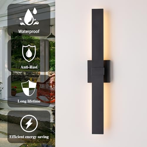 Image of 2-Pack Modern Outdoor Wall Light Exterior Black LED Patio Wall Light Fixture 27.2 inch Exterior Wall Sconce Outdoor Porch Lights for House
