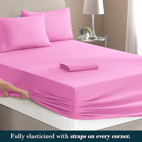 Image of Mocassi Luxury 4-Piece Sheet Set, Ultra Soft 1800 Premium Hotel Quality Microfiber Sheet Set, Fits Mattresses Up to 18 to 24 Inches Extra Deep Pocket - Breathable and Secure Fit, Twin, Light Pink