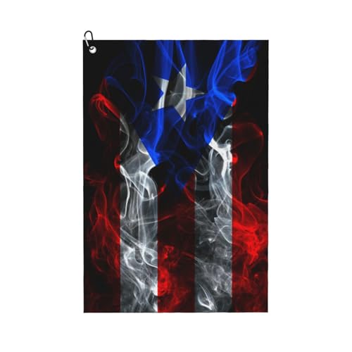 SIYTUAU Smoke Flag of Puerto Rico Golf Towel 16 x 24 Inch Golf Towels for Golf Bags with Carabiner Clip Polyester Golf Towel Golf Accessories for Men Women