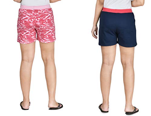 Image of Club A9 Women's Regular Fit Cotton Printed Shorts (Multicolor,M) (Pack of 2) (WSCOMRIB2 2010 M)