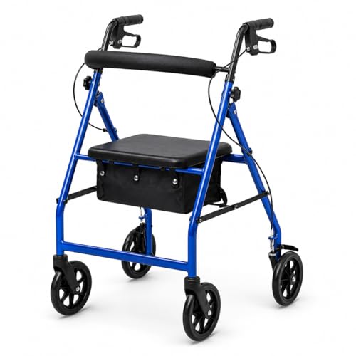 THUNDER GROUP 4 Wheel Rollator Walker with Padded Seat Height Adjustable Handles Locking Brakes Storage Bag