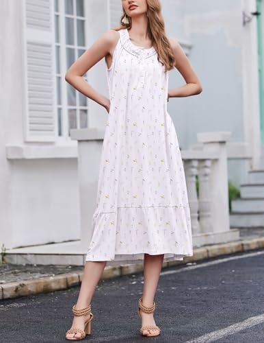 Image of Ekouaer 2 Pack Nightgowns for Women Sleeveless Long Night Gowns Victorian Nightdress with Pockets Soft Ladies Gown