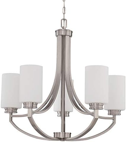 Miniatura 4 de Sunset Lighting F18005-80 Dalton - Lámpara de araña de cinco luces, cristal grabado en ópalo, regulable, con acabado de níquel satinado brillante