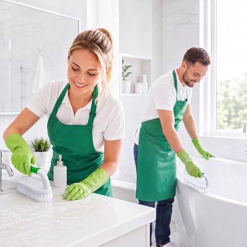 Image of Lallisa 24 Pcs Scrub Brush Bulk for Cleaning with Handle, Green | Heavy Duty Stiff Bristles Scrubber Brushes, Ergonomic Handle, Flexible for Bathroom Kitchen Floor Shower Tile Carpet Use