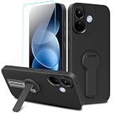Compatible for Xiaomi Redmi Note 17 Pro 5G Phone Case with Screen Protector, 360° Rotatable Folding hidden Kickstand Silicone TPU Shockproof Protective Cover Case for Redmi Note 17 Pro 5G - Black
