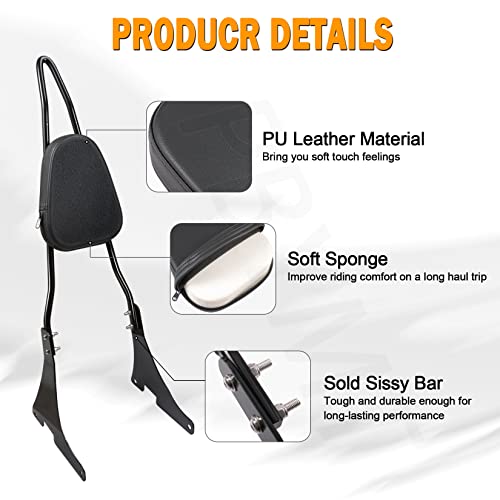 PBYMT Black Detachable Passenger Sissy Bar Backrest Pad Compatible for Harley Davidson Sportster XL1200 XL883 2004-2024 by PBYMT - Image 3