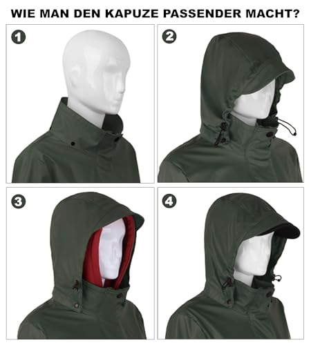 rhythm of the rain Regenmantel Damen lang Regenparka Damen wasserdicht atmungsaktiv gefütterte Regenjacke Trenchcoat Übergangsmantel Parka Outdoor, Grün, 40/L