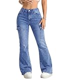 KKSONG Womens High Waisted Flare Jeans Stretchy Bell Bottom Denim Pants Y2K Streetwear Trousers Mid Blue XL
