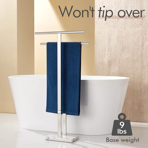 Image of KOKOSIRI Floor Stand Towel Rack for Bathroom 2-Tier Free Standing Towel Holder with Heavy Marble Base Thicken Steady Design Polished Chrome Stainless Steel THS0005-CH