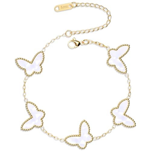 AICase 18K Gold Plated Clover Bracelet Dupes Gold/White/Black Bracelet Set for Women Flower Leaf Lucky Clover Bracelets Trendy Jewelry Birthday Gifts for Women/Mon/Friends