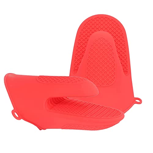 Oven Glove Thicken Silicone Pot Holder Mini Oven Mitt Heat Resistant Pinch Covers for Baking, Cooking, Bbq Grilling (Red)