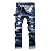 WEEN CHARM Men's Ripped Slim Fit Tapered Leg Jeans Vintage Style With Broken Holes,Blue01,32W