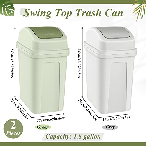 Image of Sumind 2 Pcs 1.8 Gallon Bathroom Trash Can with Swing Lid Small Garbage Can Plastic Bathroom Trashcan Garbage Bin for Kitchen Waste Bedroom Room Outdoor (Green and Beige)