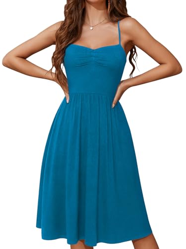 Image of YATHON Summer Casual Dress for Women 2025 Vacation Beach Dresses Adjustable Spaghetti Strap Sundress with Pockets
