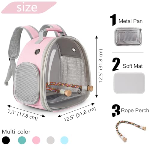 Image of Small Bird Travel Backpack Carrier Cage, Backpack to Transport Backpack Carrier with Metal Tray Stand Perch for Parakeet Cockatiel Budgies Vet Carry Book Bag Green