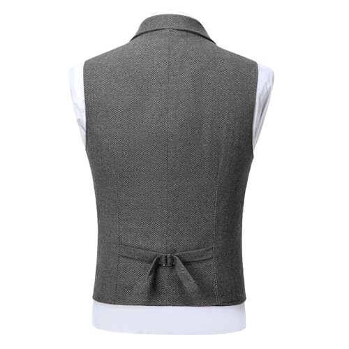 Mens Dress Vests Casual Work Notch Collared Business Tweed Vests Slim Fit Button Up Tuxedo Waistcoats Formal Vest3