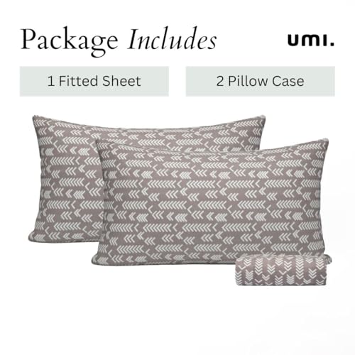 Image of Amazon Brand - Umi Cotton Elastic Fitted Bedsheet, King Size 78x72 Inches, Elastic Fit Bed Sheet, 10 Inch Deep Pocket, Soft Breathable Bedding, Durable Easy Care, with Pillow Cover-Linear Luxe
