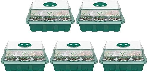Protoiya 5 Pcs Seedling Trays, with Lid Indoor Grow Plant Pots with Vents Mini Greenhouse Each 12 Cells Seedling Trays for Seeding Germination Plant Growing (Green)