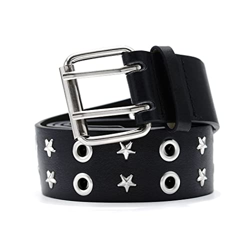 Yokawe Star Punk Belt Black Double Grommet PU Leather Buckle Vintage Punk Rock Jeans Belts for Women and Men3