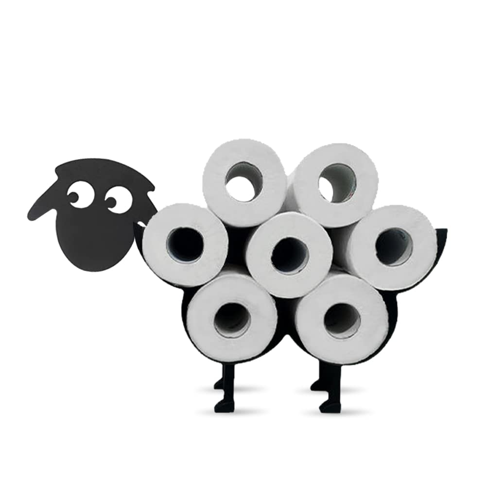 Photo 1 of AmaQueen Metal Toilet Tissue Paper Roll Holder Storage, Cute Sheep Novelty Black